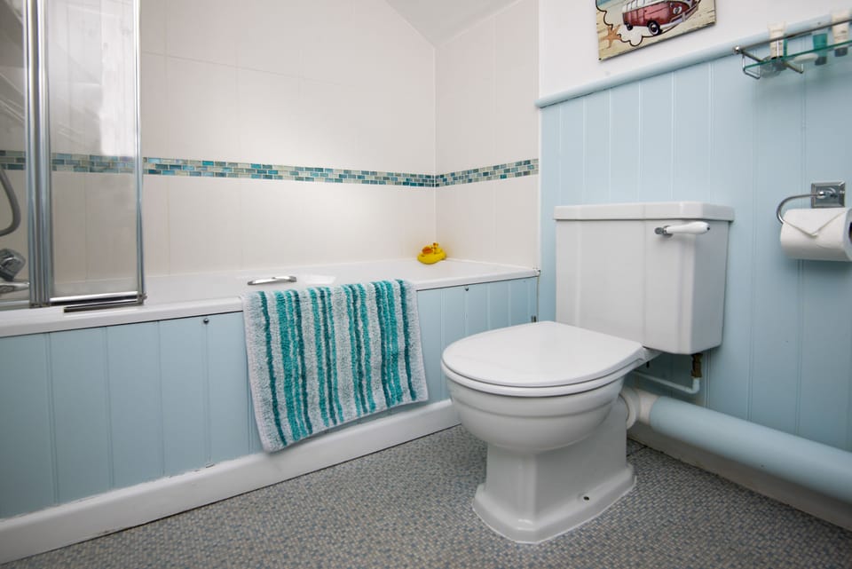 The bathroom with shower and screen
