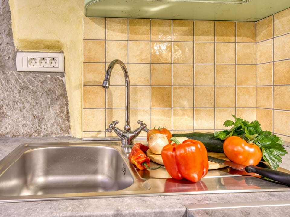 Kitchen, Countertop, Kitchen Sink, Plumbing Fixture, Sink, Tap, Kitchen Appliance, Plumbing, Flooring, Tile