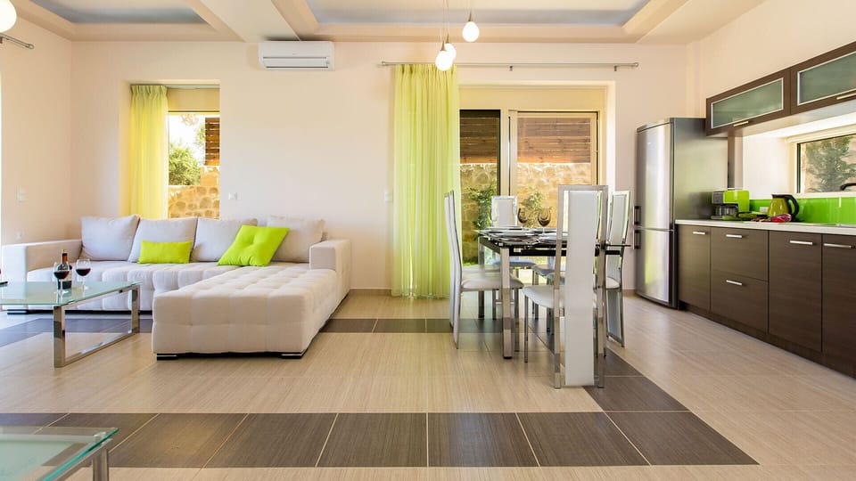 Living, dining and kitchen area