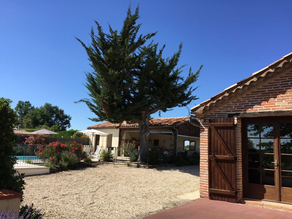 Pool house from front of main house