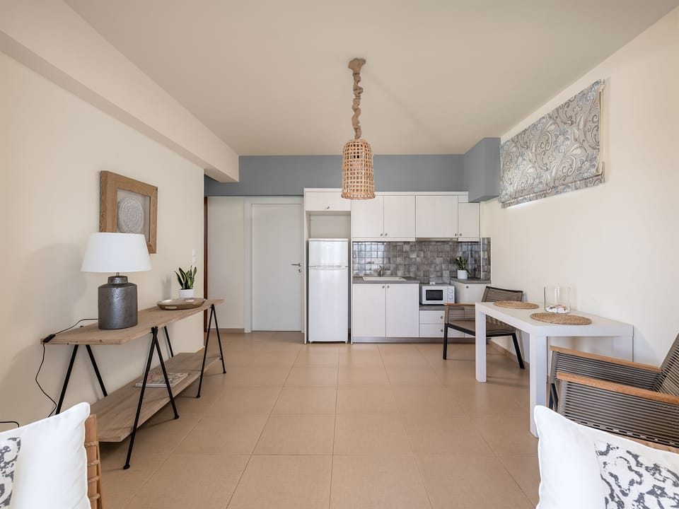 The ground floor's kitchenette and living room.