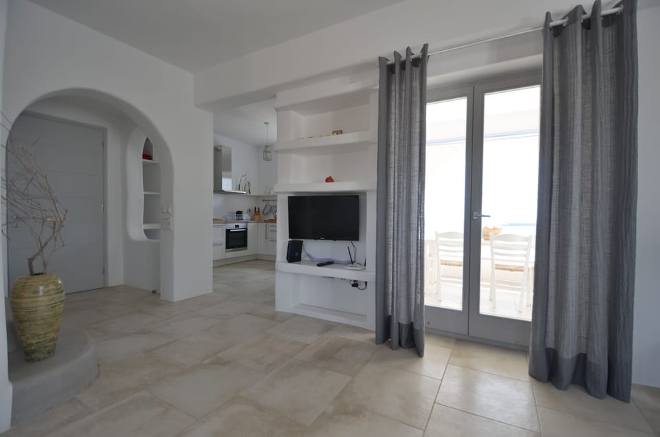 View from the living room into the kitchen area.