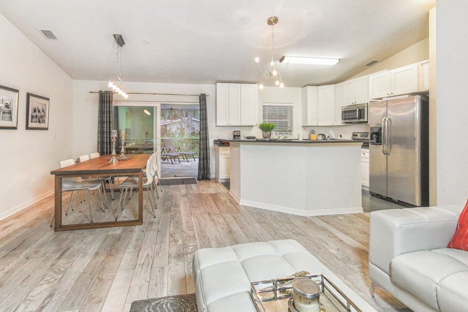 Living room, Dining area and Kitchen.