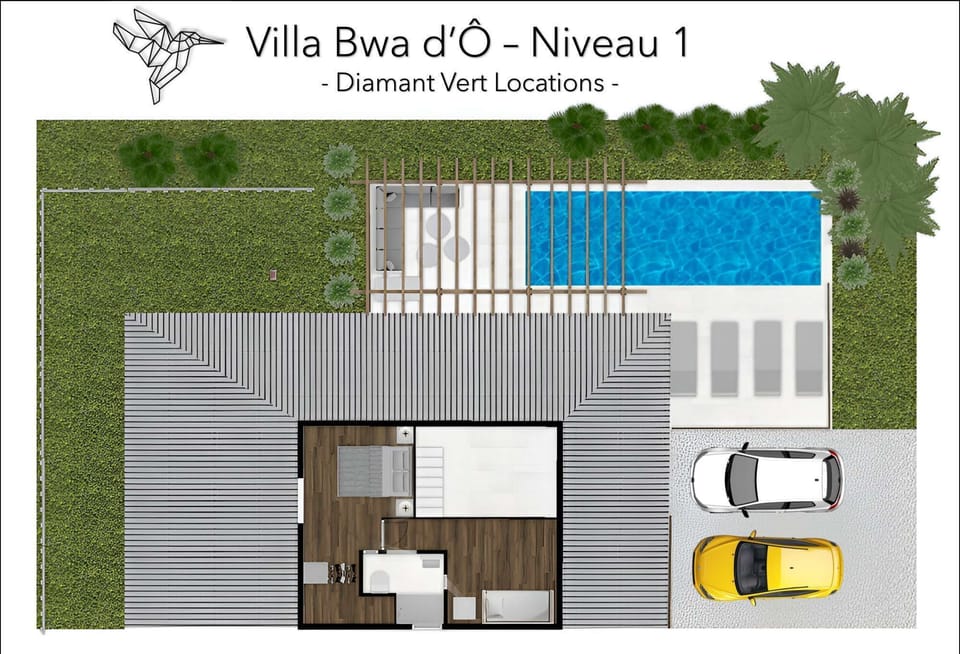 Detailed upstairs floor plan of the 'Bwa d'Ô' villa  – A layout designed for everyone's comfort and privacy