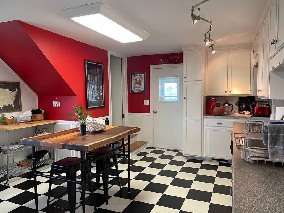 Kitchen with handmade custom island.