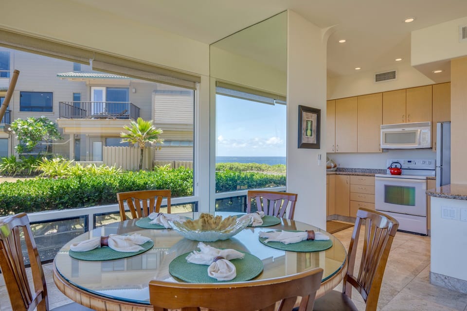 Mirror wall provides a view for everyone at the table.