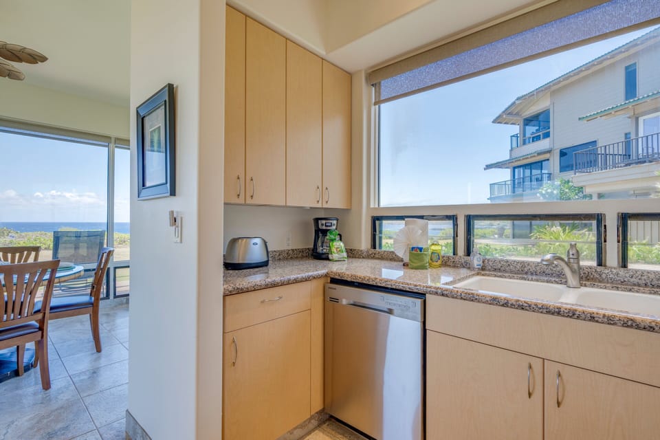 Kitchen window provides great natural light and partial ocean views from sink.