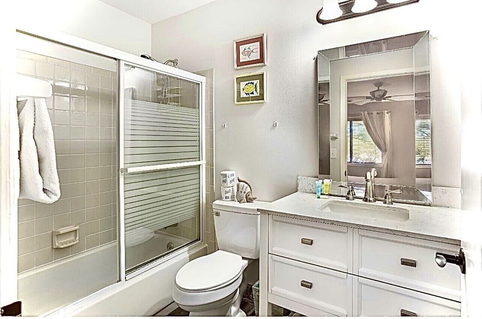View of newly remodeled guest bathroom