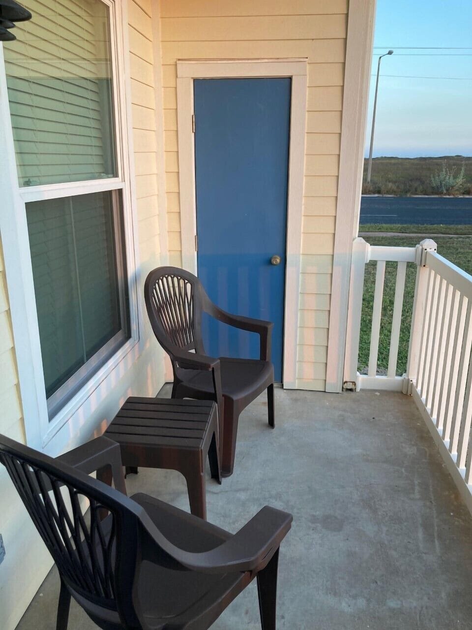Patio overlooking live fed salt water pond