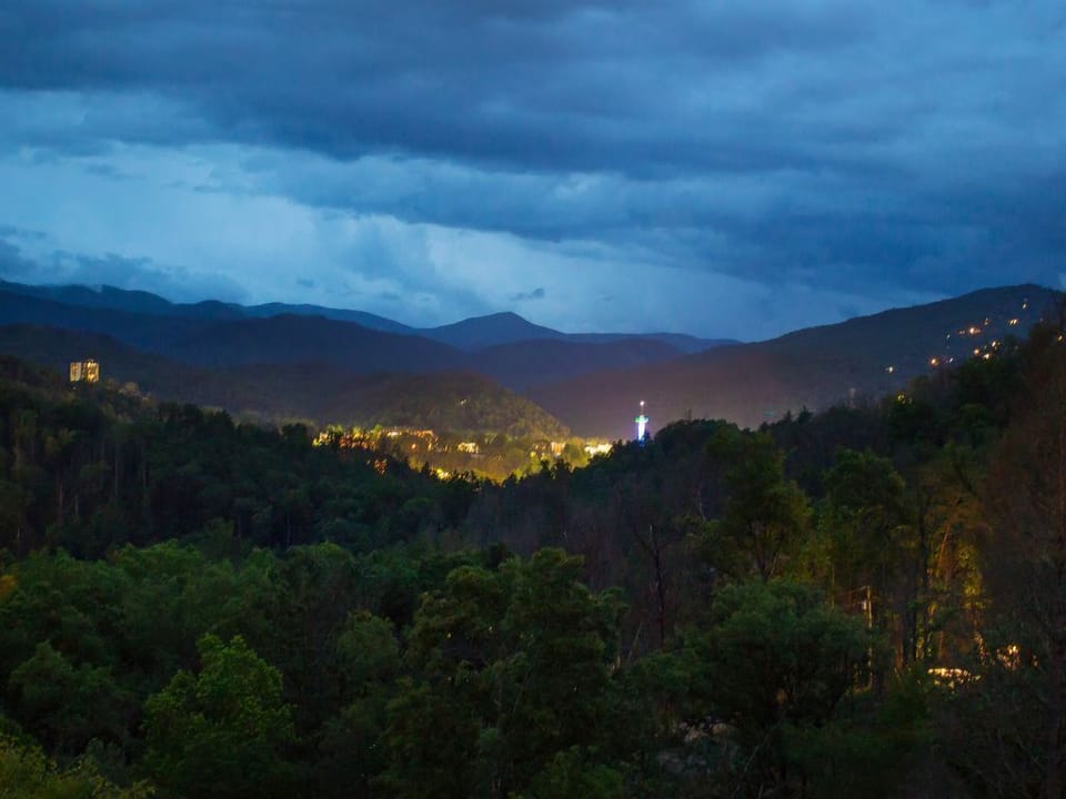 The nighttime view from our decks of Gatlinburg nestled in the valley below.