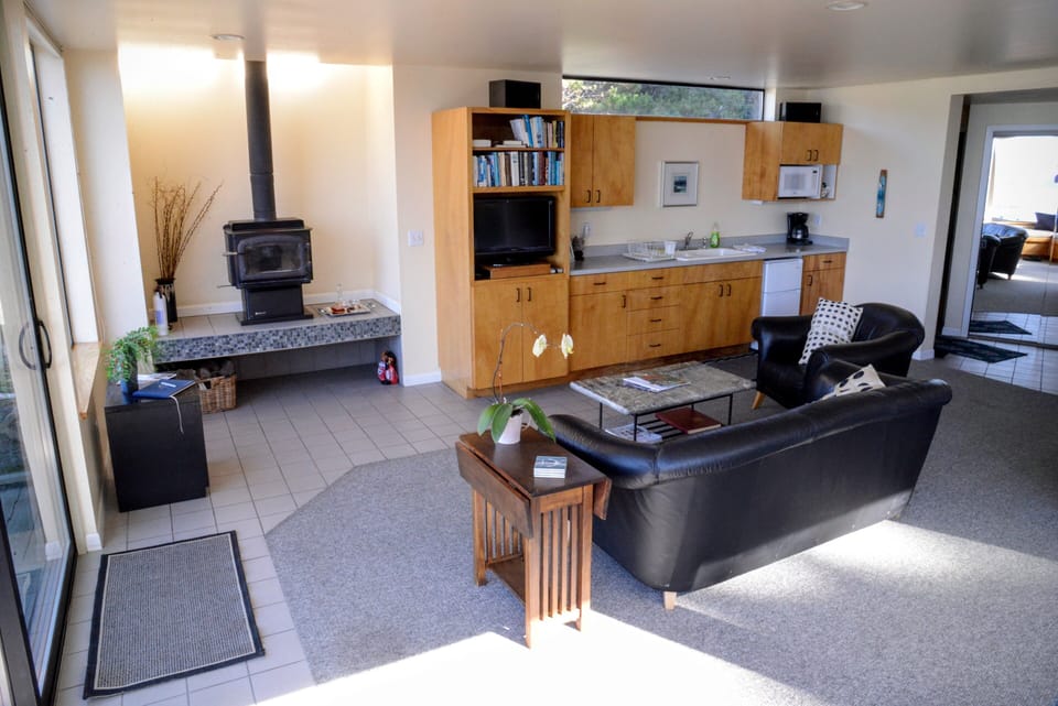 Wood burning stove, we bring in the best wood to burn from 180 miles away.