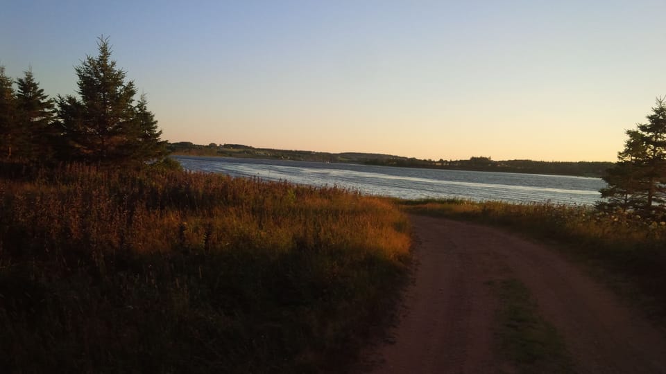 Red dirt road to the shore.