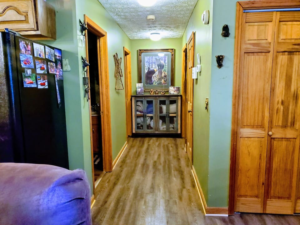 Main level hallway leading to bathroom and bedrooms