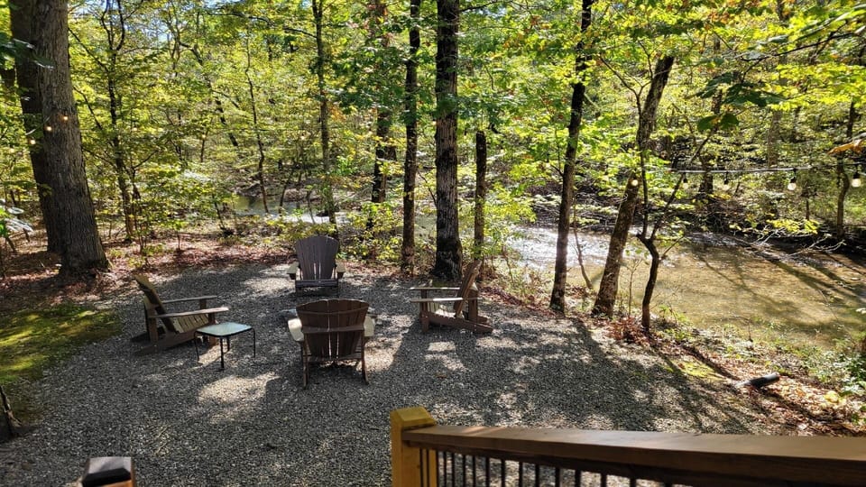 Firepit, Adirondak Chairs and Creek