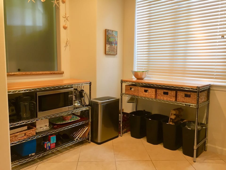 Second 4' butcher block counter with recycle center.  Room for multiple cooks.