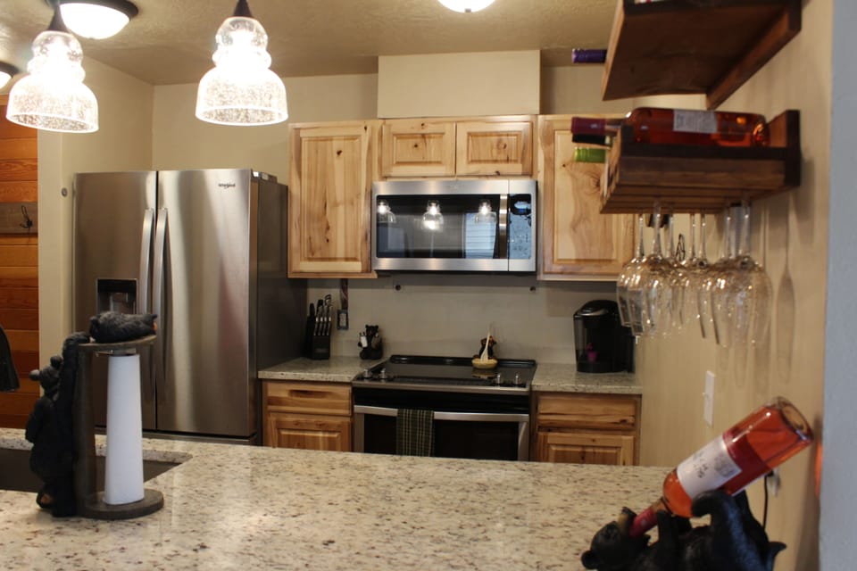 Fully stocked kitchen.