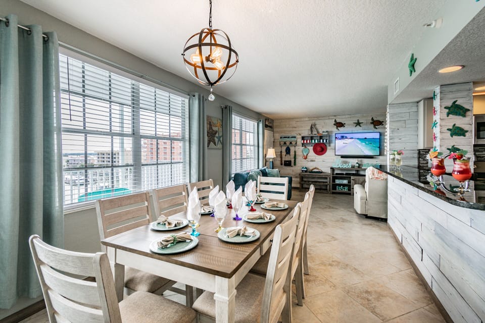 Enjoy the view out of the large window while enjoying your meal