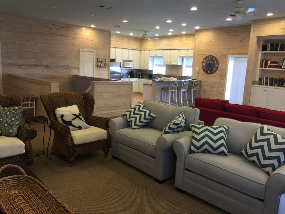 two twin pullout bed (light blue chairs)