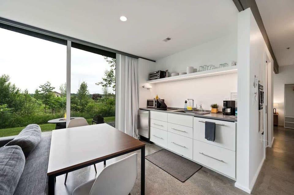 Fully stocked and smartly laid out. The efficient kitchenette includes everything you need for easy meals and late-night snacks.