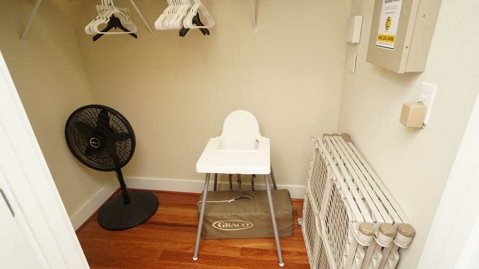 Large walk-in master closet.  Pack n play, high chair, & baby gate/playpen provided compliments of the owner. (not shown – baby bath for your use)
