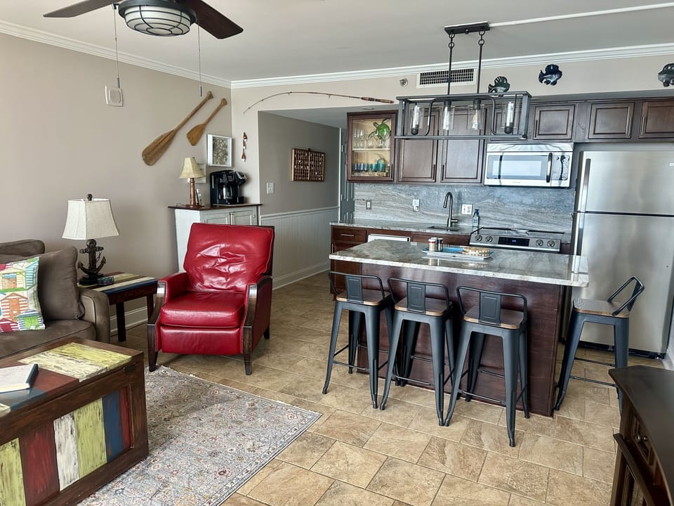 Comfy leather recliner, sofa, ceiling, smooth ceilings