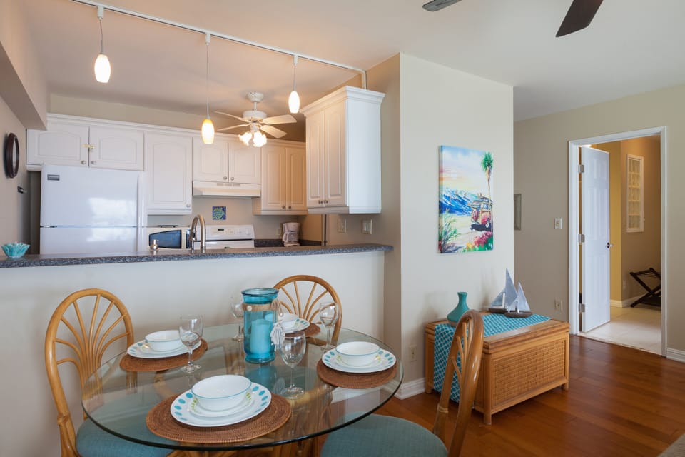Dining area also has ocean views.