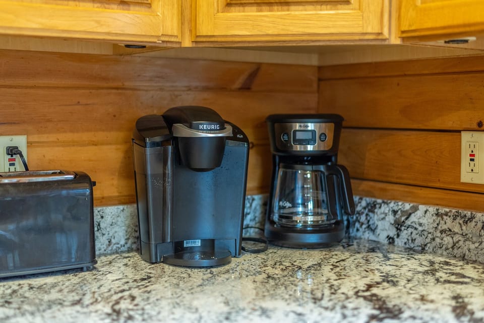 Ground coffee is provided for the coffee machine. K-cups not provided.