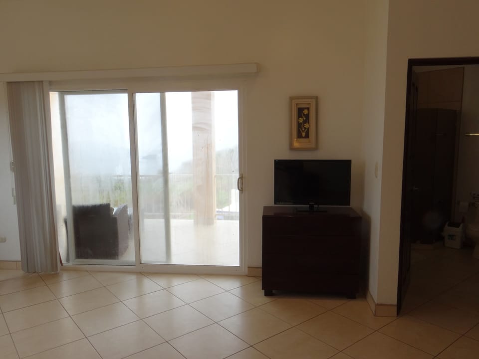 Sliding Doors to Balcony in MBR. The sliders are obscured due to rain.