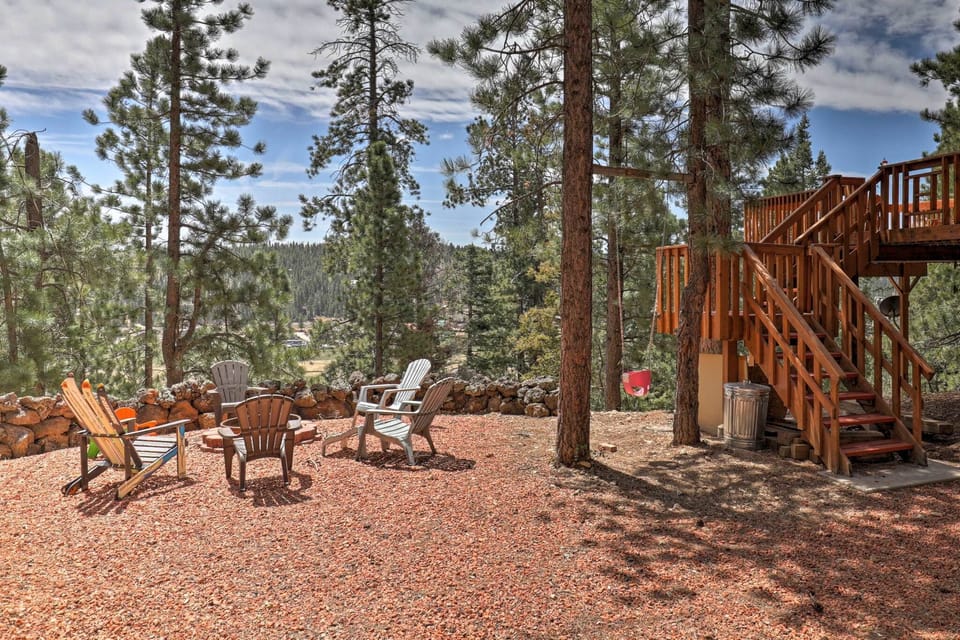 Fire pit and stairs to the deck 