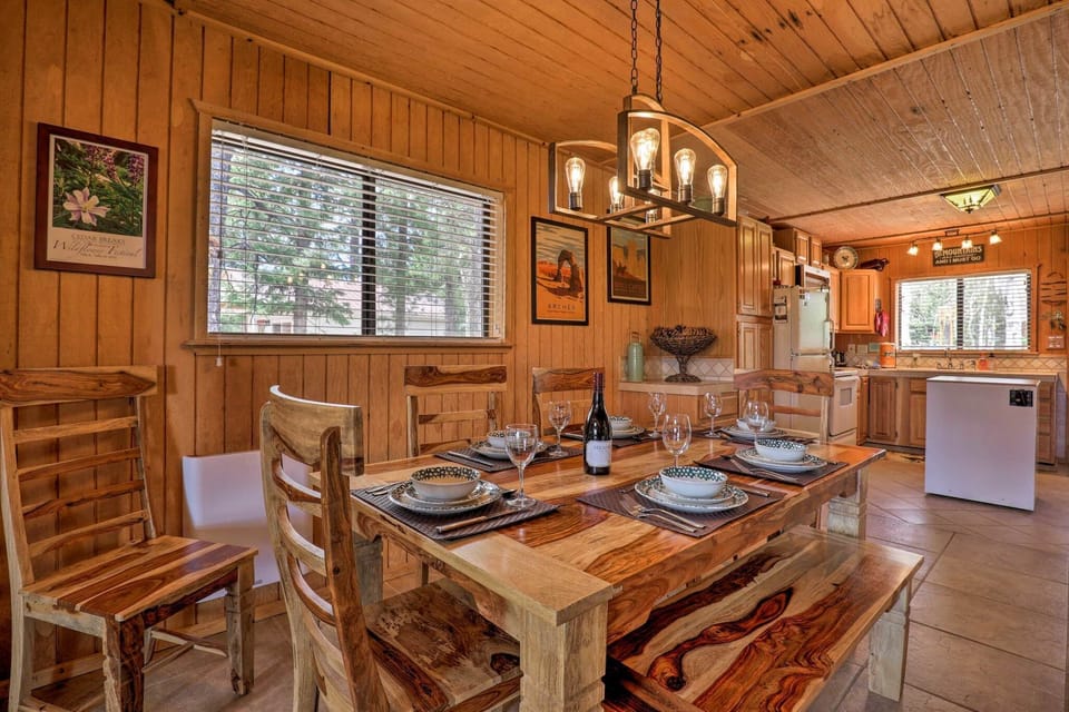 Dining area with portable dishwasher (also acts as a rolling kitchen island)
