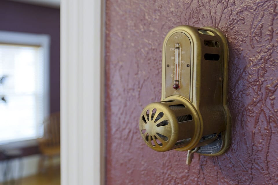 Even the thermostat is an antique conversation piece.