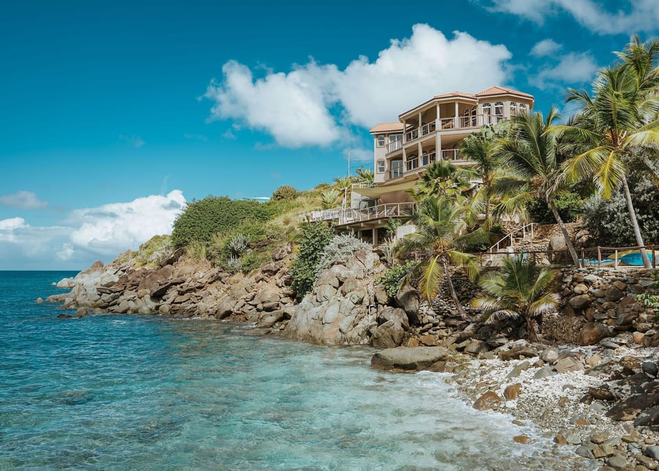 View of private beach and villa from Magens Bay