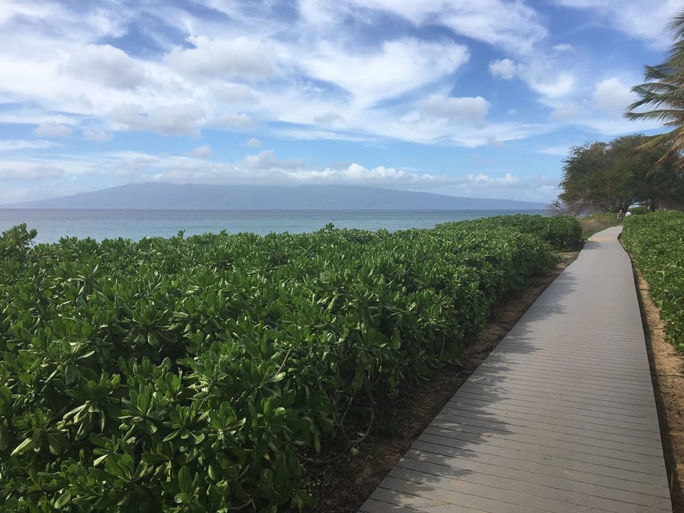 Along the Beach Walk, Molokai in the distance 