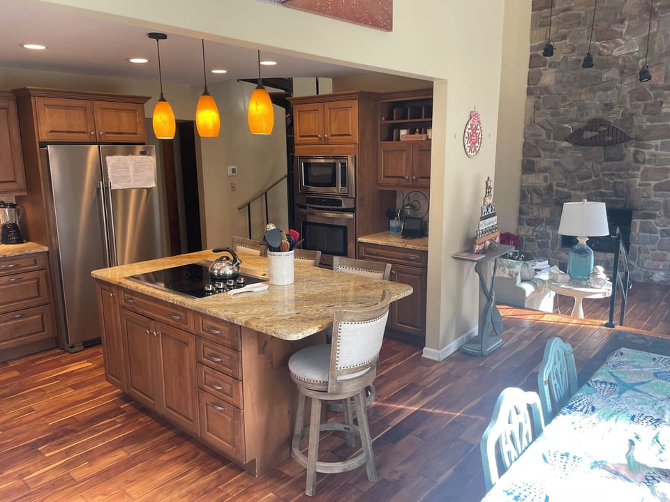 Massive living room is just a few steps from kitchen.