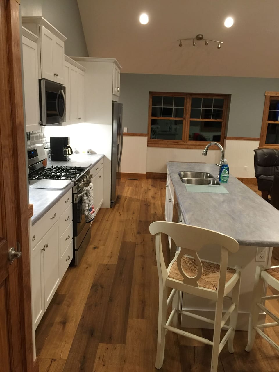 Kitchen has plenty of counter space.  
