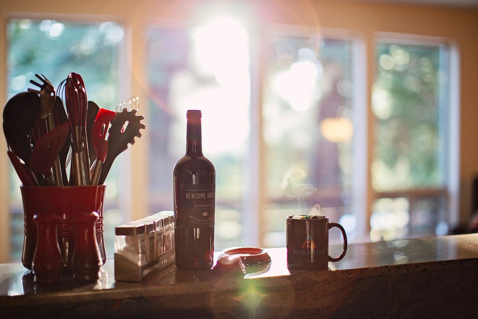 coffee, wine, top of the line cooking gear & amazing forest view
