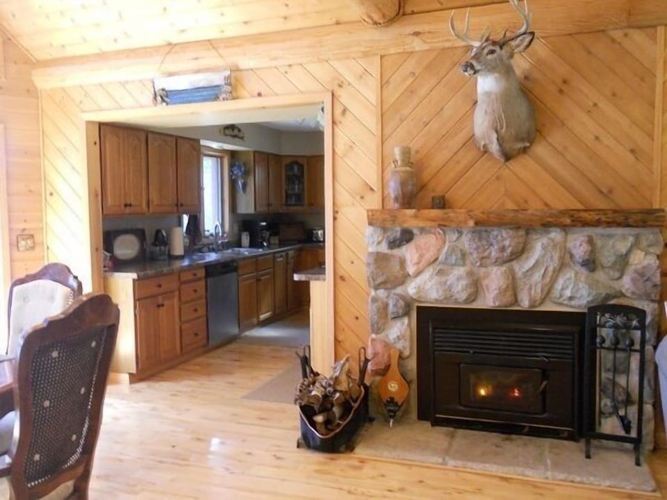 Great room with wood burning fireplace