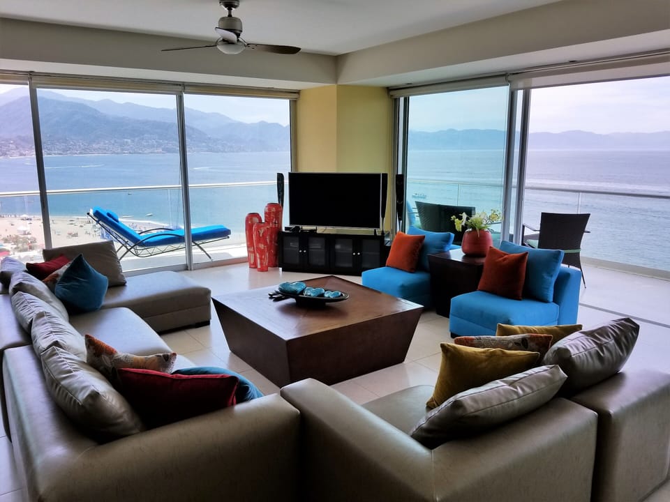 This breath-taking panoramic view of the endless blue ocean welcomes you.