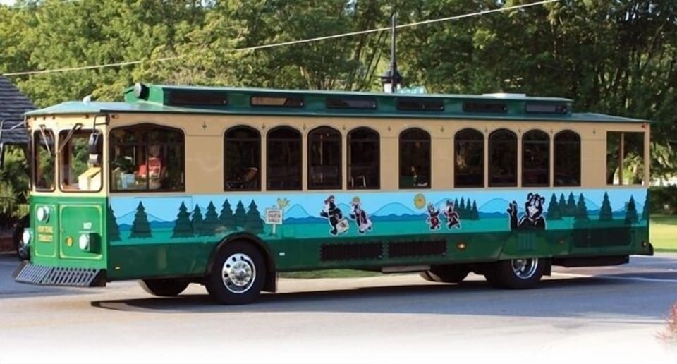 Trolley stop located at entrance to the resort