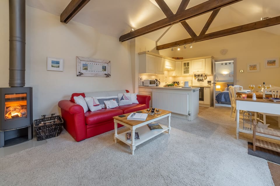 Little Gull, Roserrow. Ground floor:  Cosy sitting room with wood burning stove