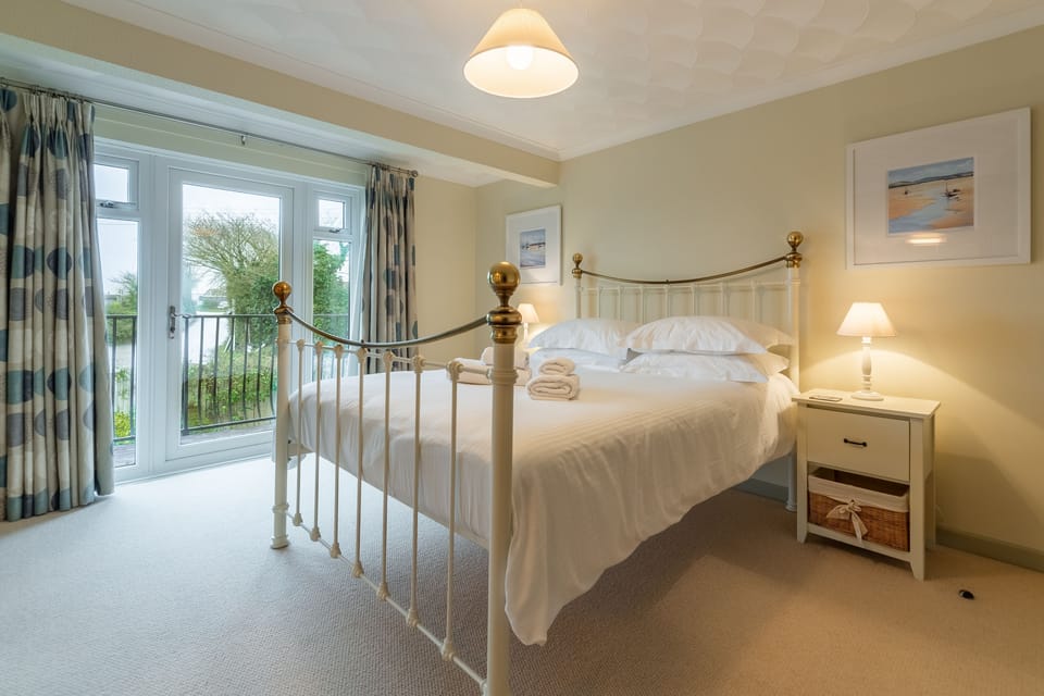 Burlorne, St Minver. First floor:  Bedroom one with balcony