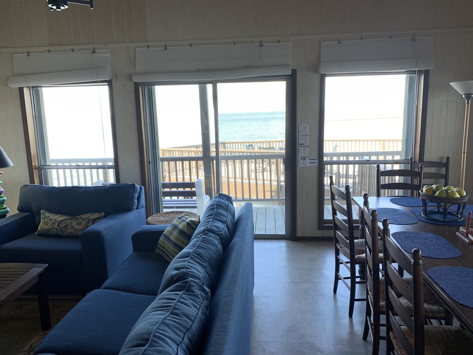 Living area overlooks the bay. 