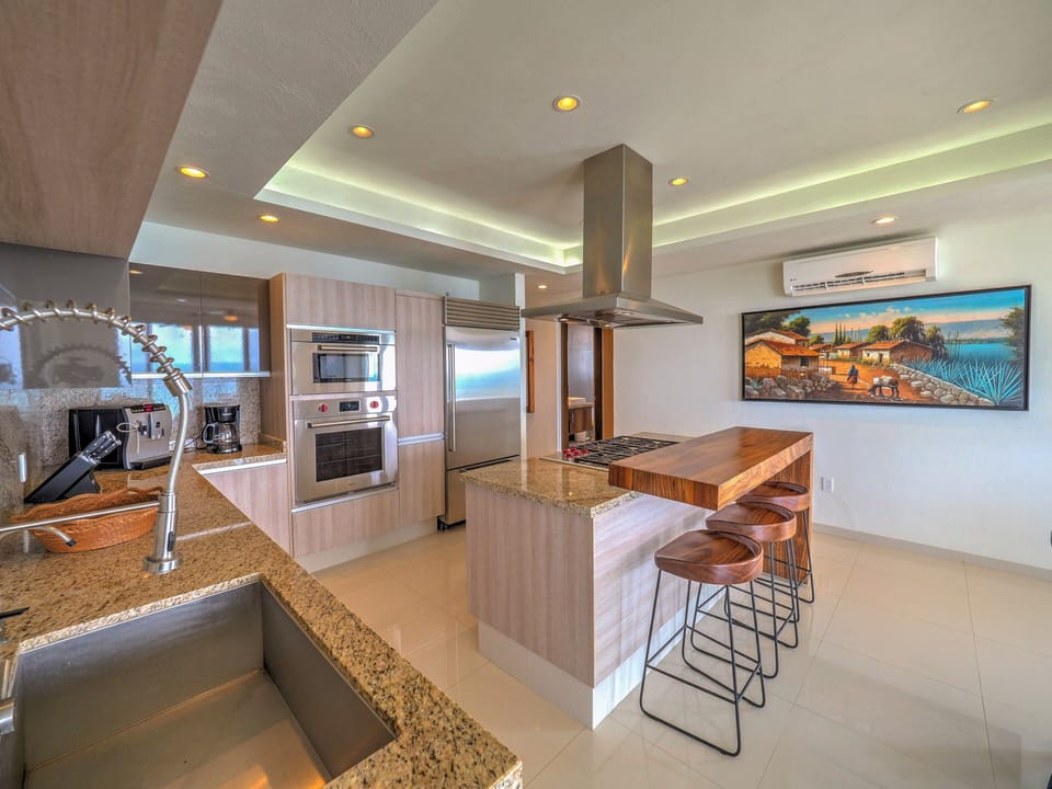 View of kitchen from elevator