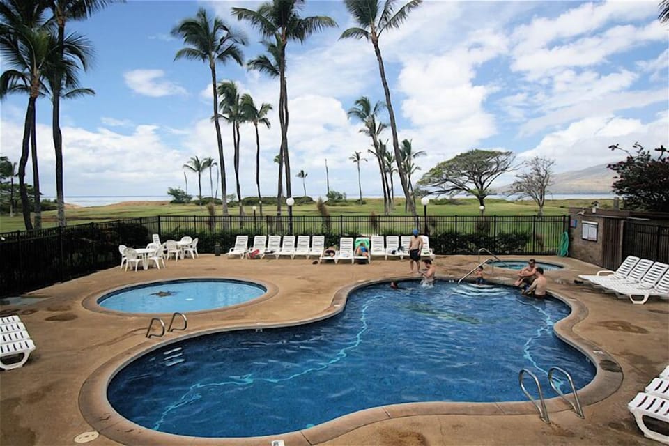     Pool, sauna and kiddie pool with ocean view.