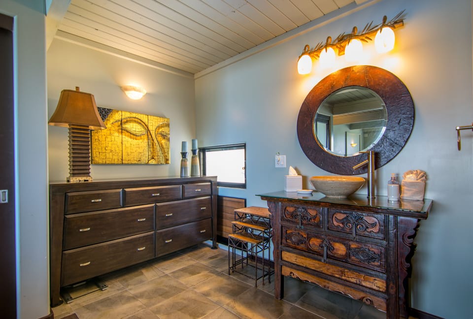 Plenty of storage in Loft Master Suite, including antique Asian sink cabinet.