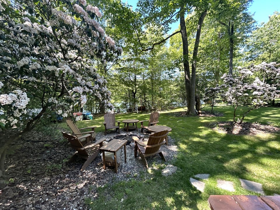 Enjoy spring at our level quiet lakefront location at end of a peninsula.