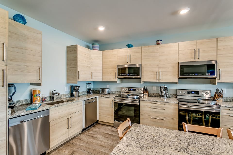 Large kitchen with ample preparation space