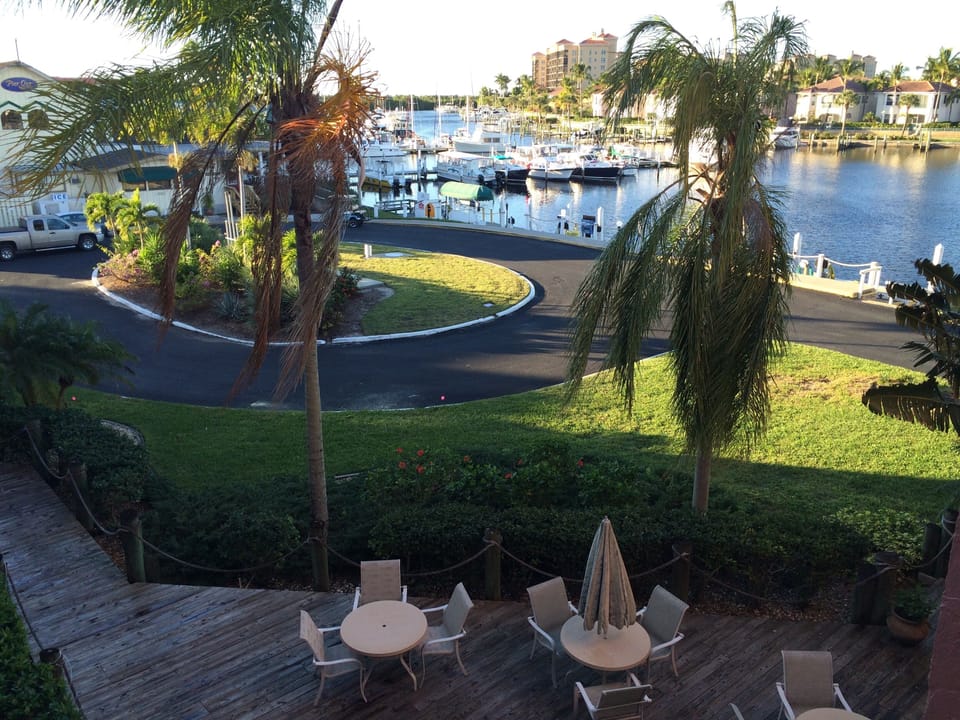 View of marina from third floor terrace next to our condo