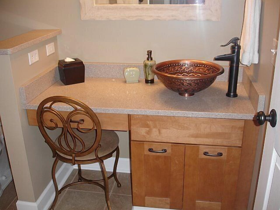 Dressing area in bathroom,have a seat and do your makeup!