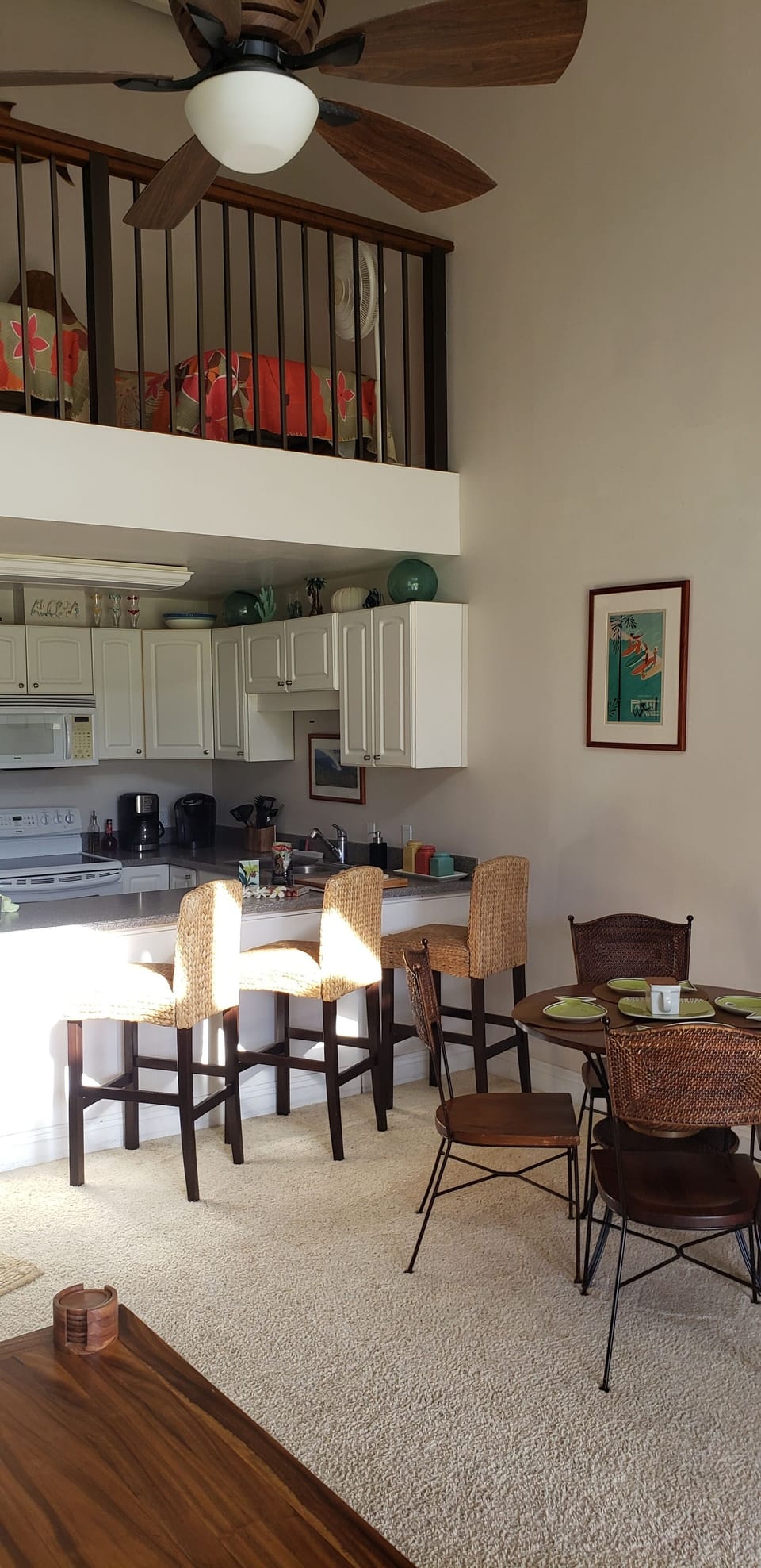 Full kitchen with usual appliances and cook ware & dishes and cutlery. 